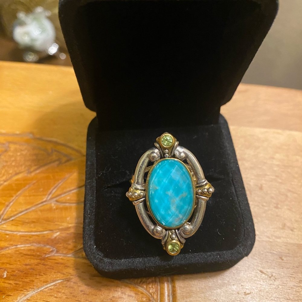 Echo of the Dreamer Sterling Turquoise and Peridot Ring sz 8